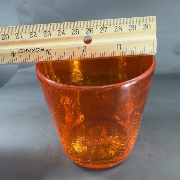 Blenko Dimpled Pinched Crackle Glass Red Drinking Glass Cup Hand Blown Vintage - Picture 3 of 12